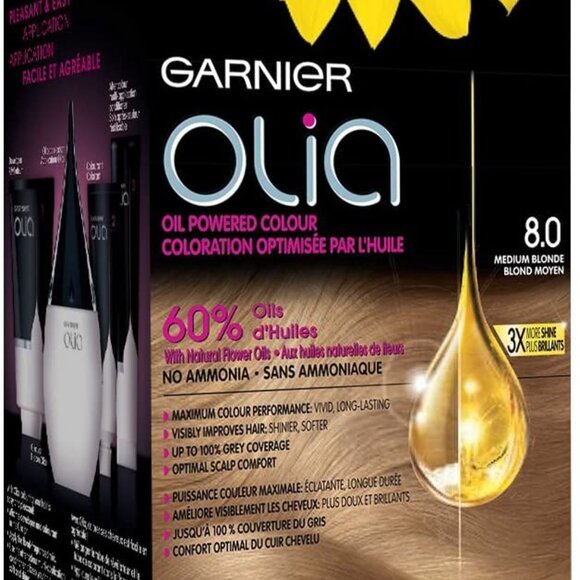 Garnier Olia Permanent Oil Powered Hair Color, 8.0 Medium Blonde - Picture 2 of 8